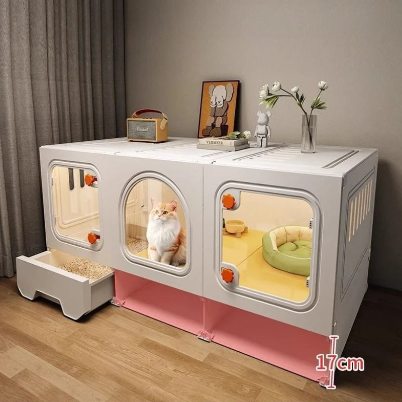 Casa espaciosa para gatos Happy Pets LS con múltiples compartimentos y espacio amplio para comodidad del felino.