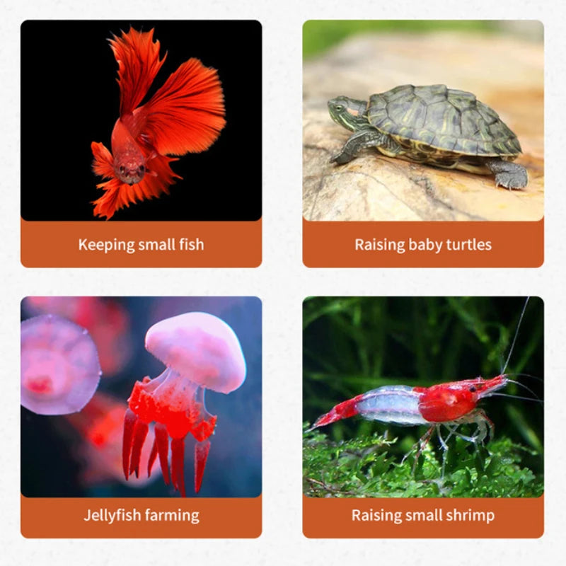 Acuario mini decorativo con luces LED de la marca Happy Pets LS, ideal para peces y decoración de acuarios pequeños.