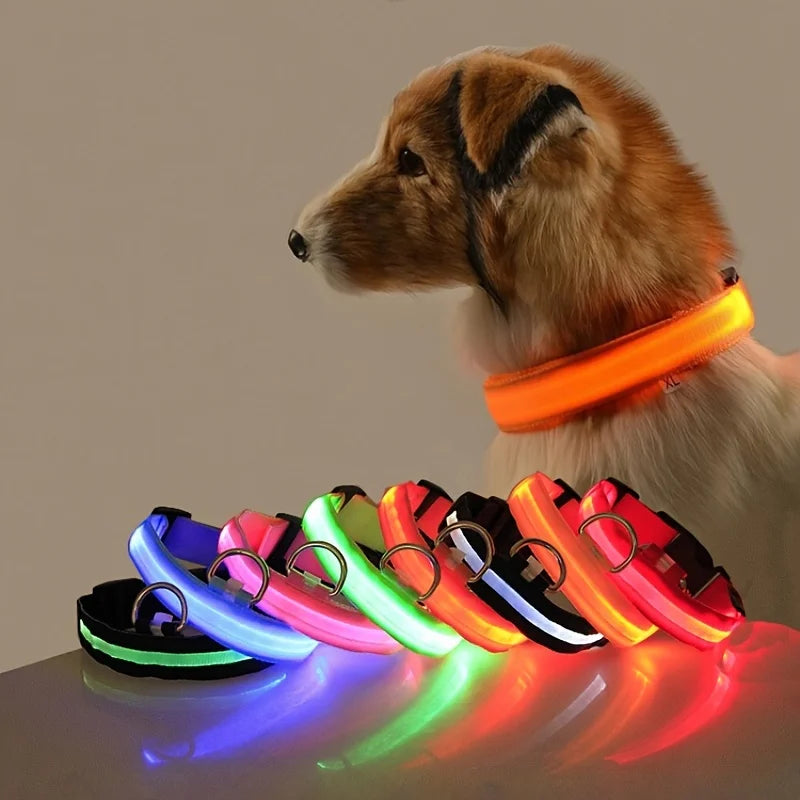Accesorios LED para perros de la marca Happy Pets LS, luz brillante y segura para paseos nocturnos con mascotas.