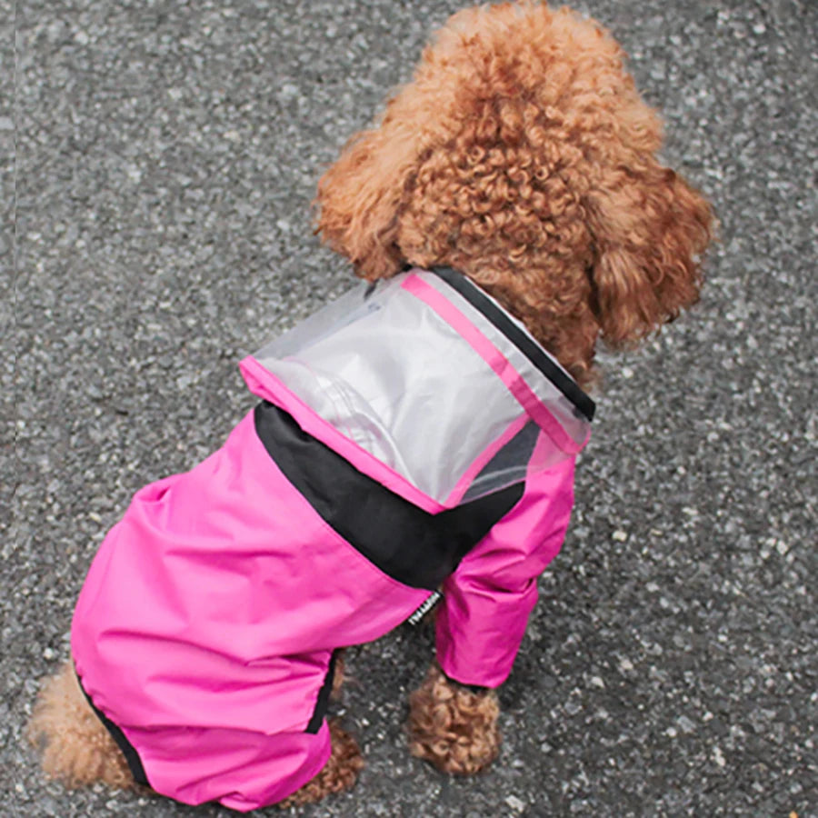Abrigo impermeable para perros de la marca Happy Pets LS, con capucha y costuras resistentes, ideal para paseos en lluvia.